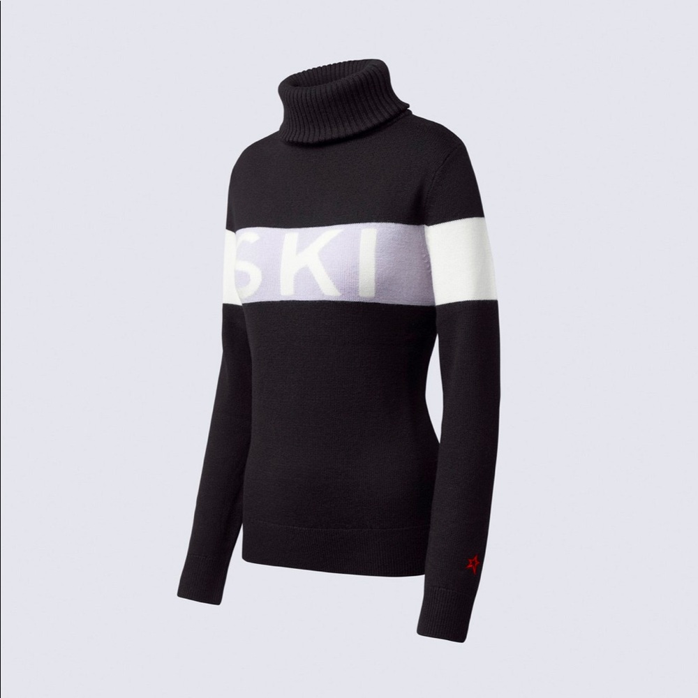 PERFECT MOMENT Ski Sweater II black with purple and white sz M fits like sz S